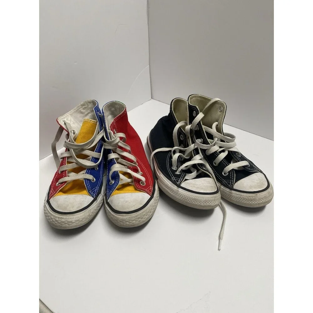 Lot Of 2 Size 1 High Top Converse Shoes Black / Rainbow Colored